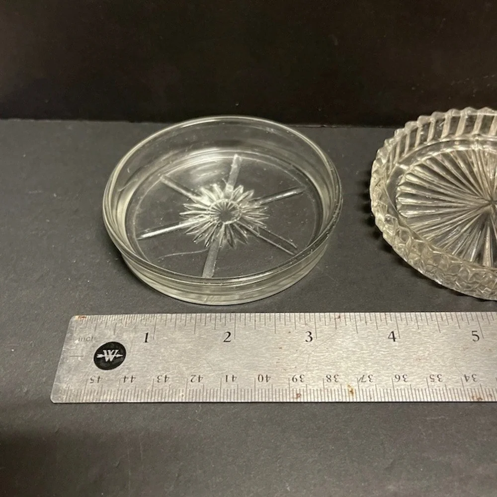Vintage Pressed Glass Coaster Set of 3 Starburst Sunburst Clear Round Barware